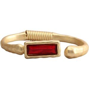 Red Stone Gold Cuff Silver Beaded Open Bangle Stackable Stretch Boho Bracelet